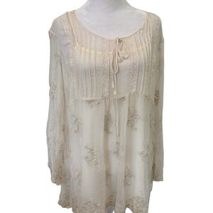 Soft Surroundings Size M 100% silk sheer long sleeve top with camisole babydoll